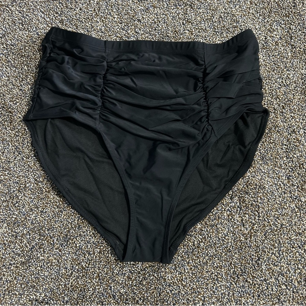 NWT Adore Me 2X black high waisted ruched bathing suit bikini bottoms swim
